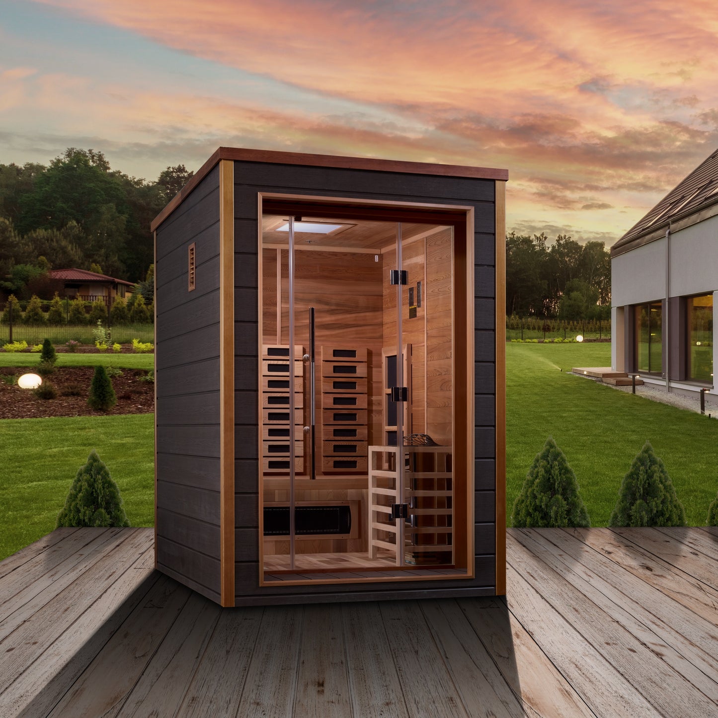 Golden Designs "Nora" 2-Person Hybrid Sauna (PureTech™ Full Spectrum Infrared or Traditional Stove)