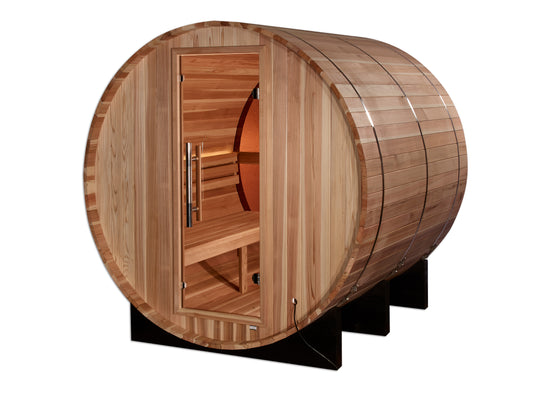 Golden Designs "Zurich" 4-Person Traditional Barrel Sauna with Bronze Privacy View