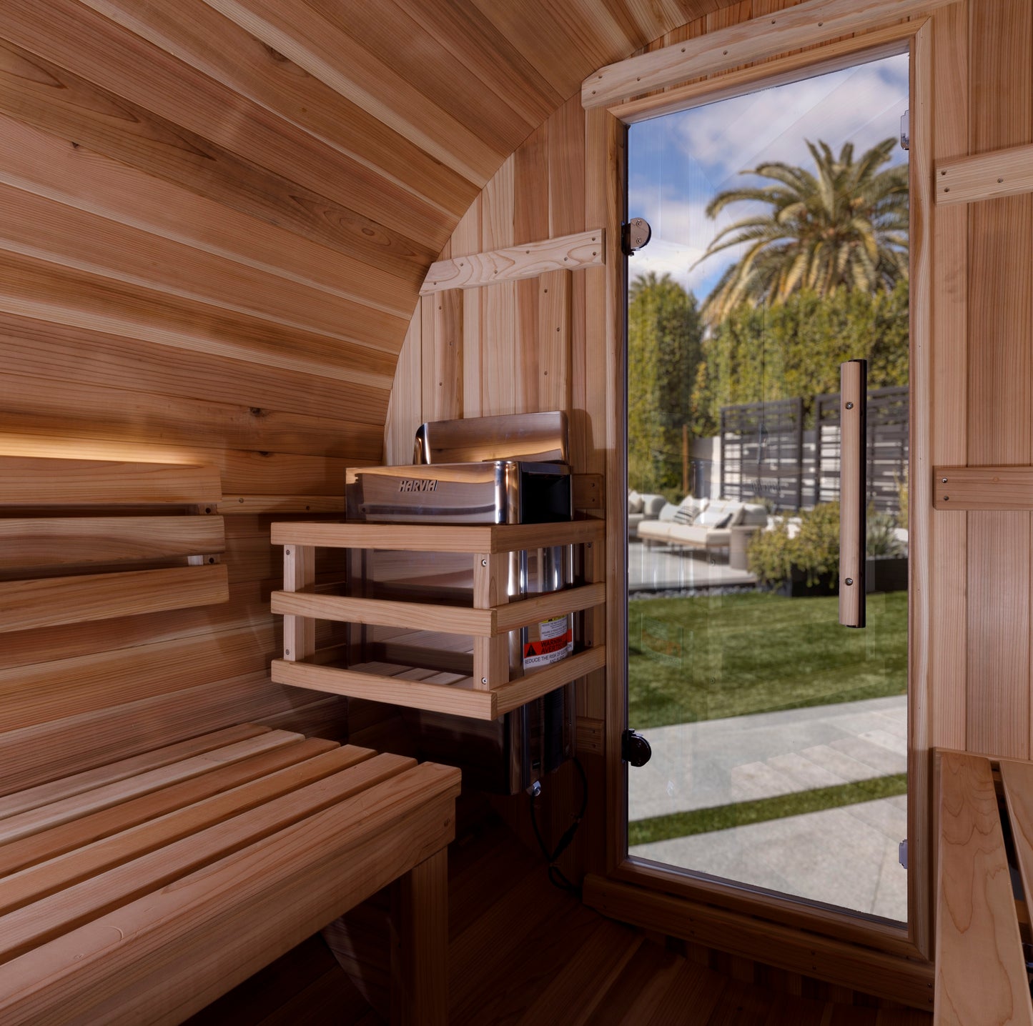 Golden Designs "Zurich" 4-Person Traditional Barrel Sauna with Bronze Privacy View